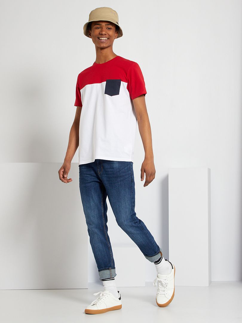 T-shirt color block rouge/blanc - Kiabi