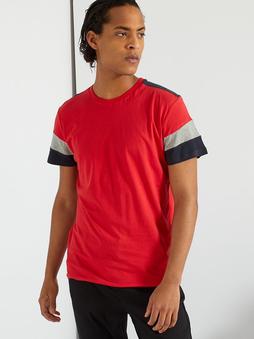 T-shirt color block rouge/noir - Kiabi