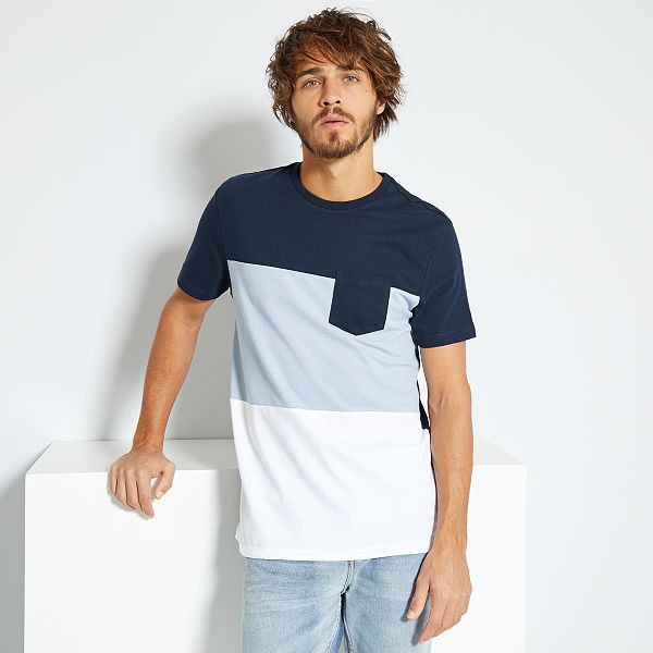 T Shirt Colorblock Homme Bleu Marine Bleu Gris Blanc Kiabi 8 00