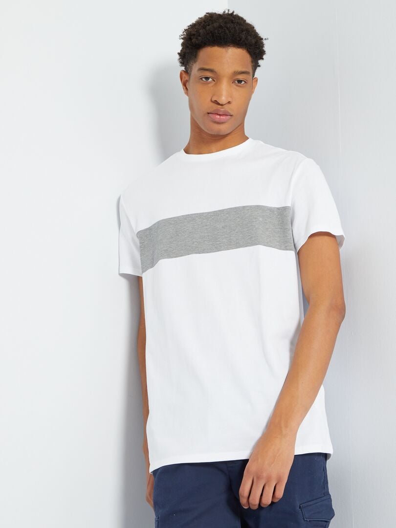 T-shirt colorblock jersey piqué +1m90 blanc/gris chiné - Kiabi