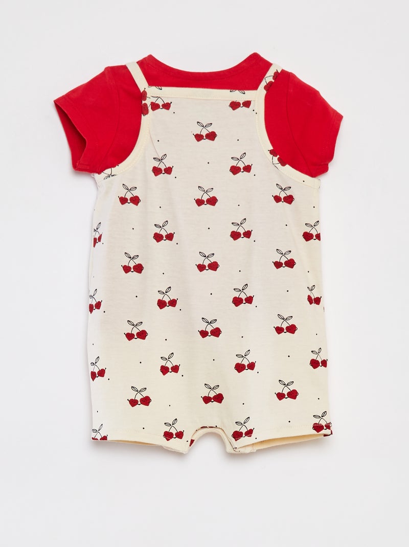 T-shirt + combishort à imprimé fleuri - 2 pièces BLANC - Kiabi