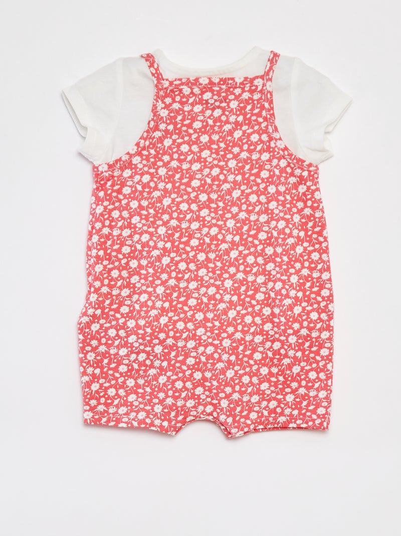 T-shirt + combishort à imprimé fleuri - 2 pièces ROUGE - Kiabi