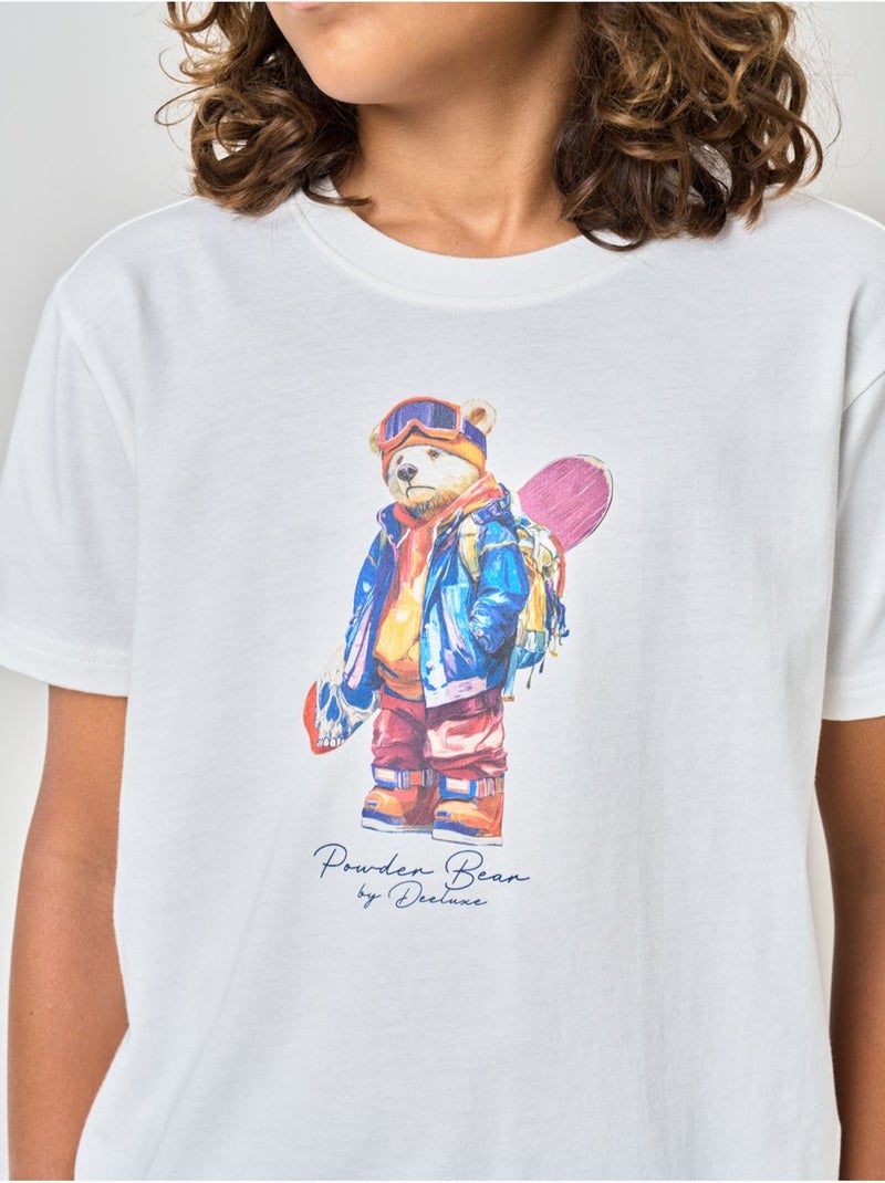 T-shirt confort garçon en 100% coton imprimé ourson snowboard 'deeluxe' Beige sable - Kiabi