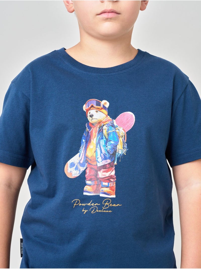 T-shirt confort garçon en 100% coton imprimé ourson snowboard 'deeluxe' Bleu marine - Kiabi