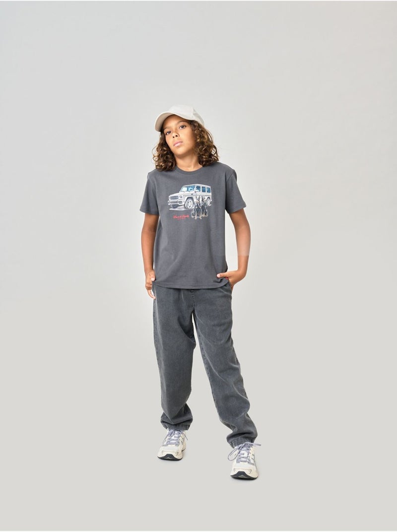 T-shirt confort garçon en coton imprimé voiture & chiens 'deeluxe' Gris foncé - Kiabi