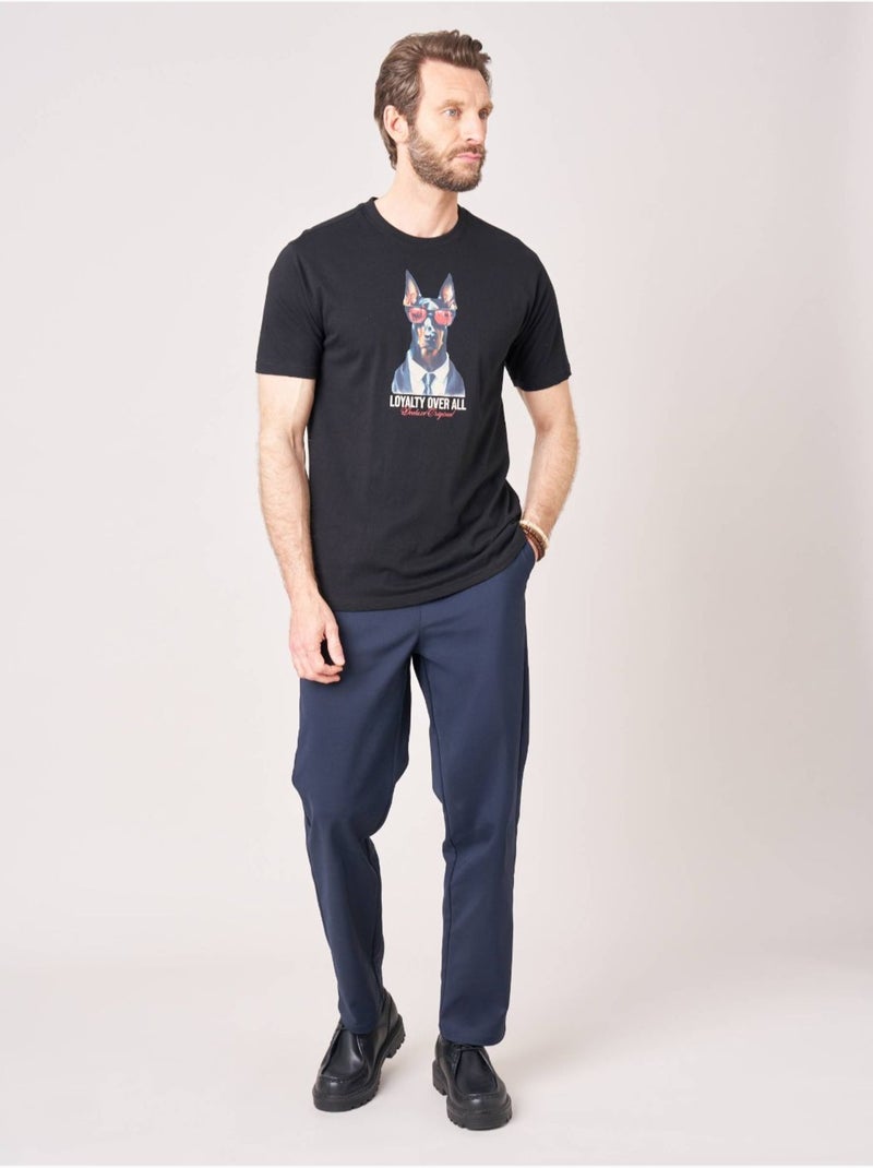 T-shirt confort homme en 100% coton imprimé chien lunettes 'Deeluxe' Noir - Kiabi