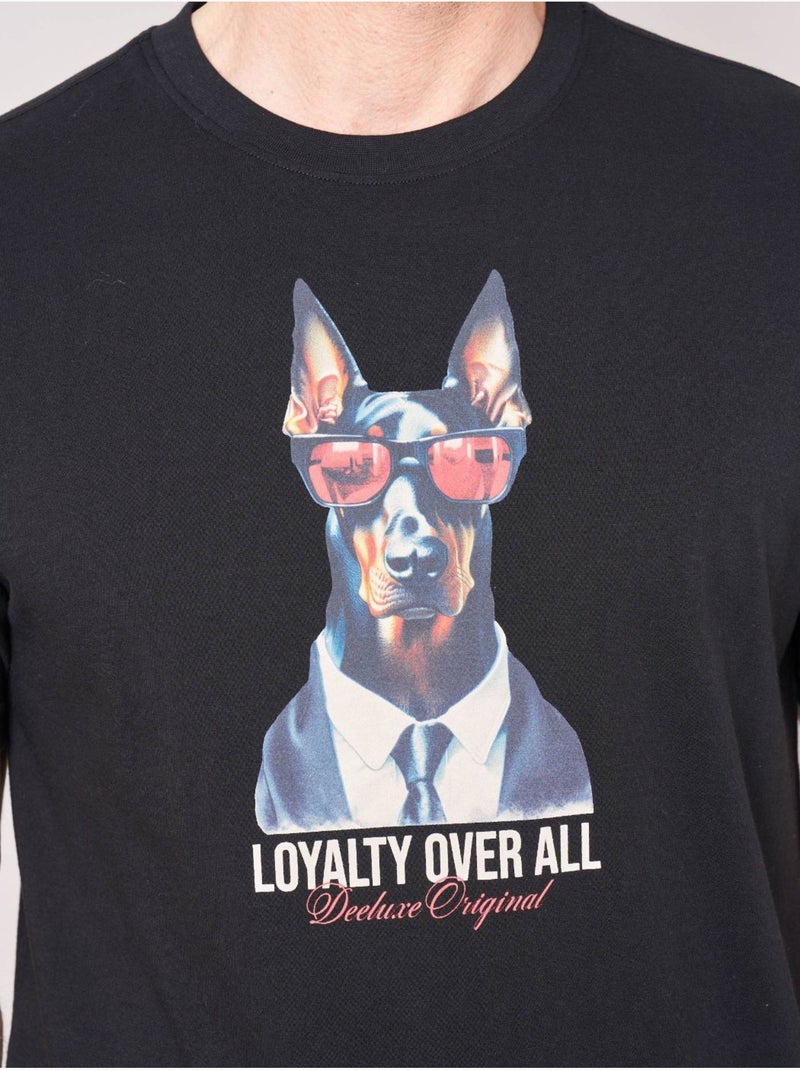 T-shirt confort homme en 100% coton imprimé chien lunettes 'Deeluxe' Noir - Kiabi