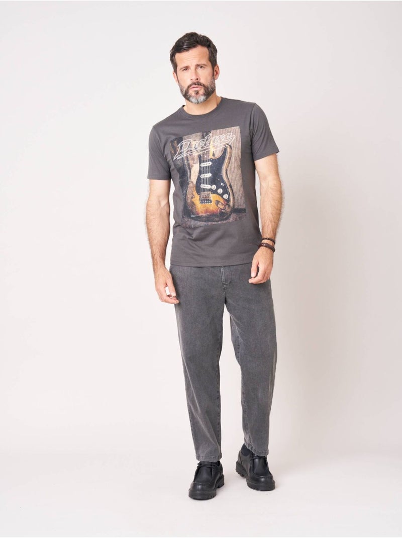 T-shirt confort homme en 100% coton imprimé guitare 'Deeluxe' gris anthracite - Kiabi