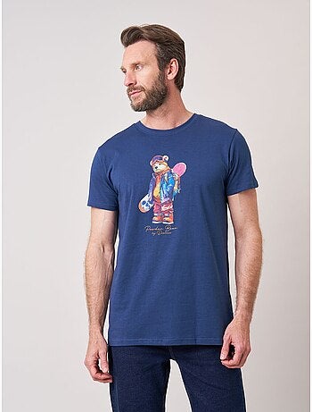 T-shirt confort homme en 100% coton imprimé ourson snowboard 'deeluxe'