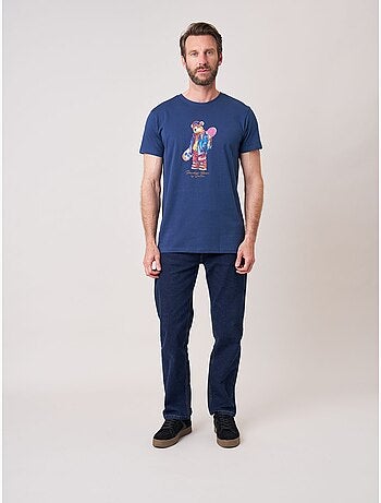 T-shirt confort homme en 100% coton imprimé ourson snowboard 'deeluxe'