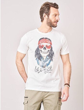 T-shirt confort homme en 100% coton jersey imprimé crâne rock 'Deeluxe'