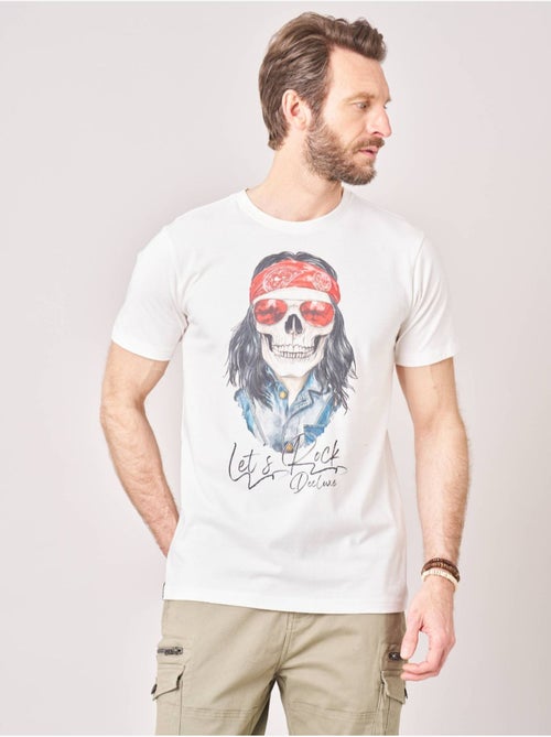 T-shirt confort homme en 100% coton jersey imprimé crâne rock 'Deeluxe' - Kiabi