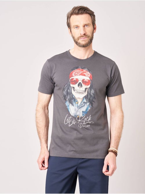 T-shirt confort homme en 100% coton jersey imprimé crâne rock 'Deeluxe' - Kiabi