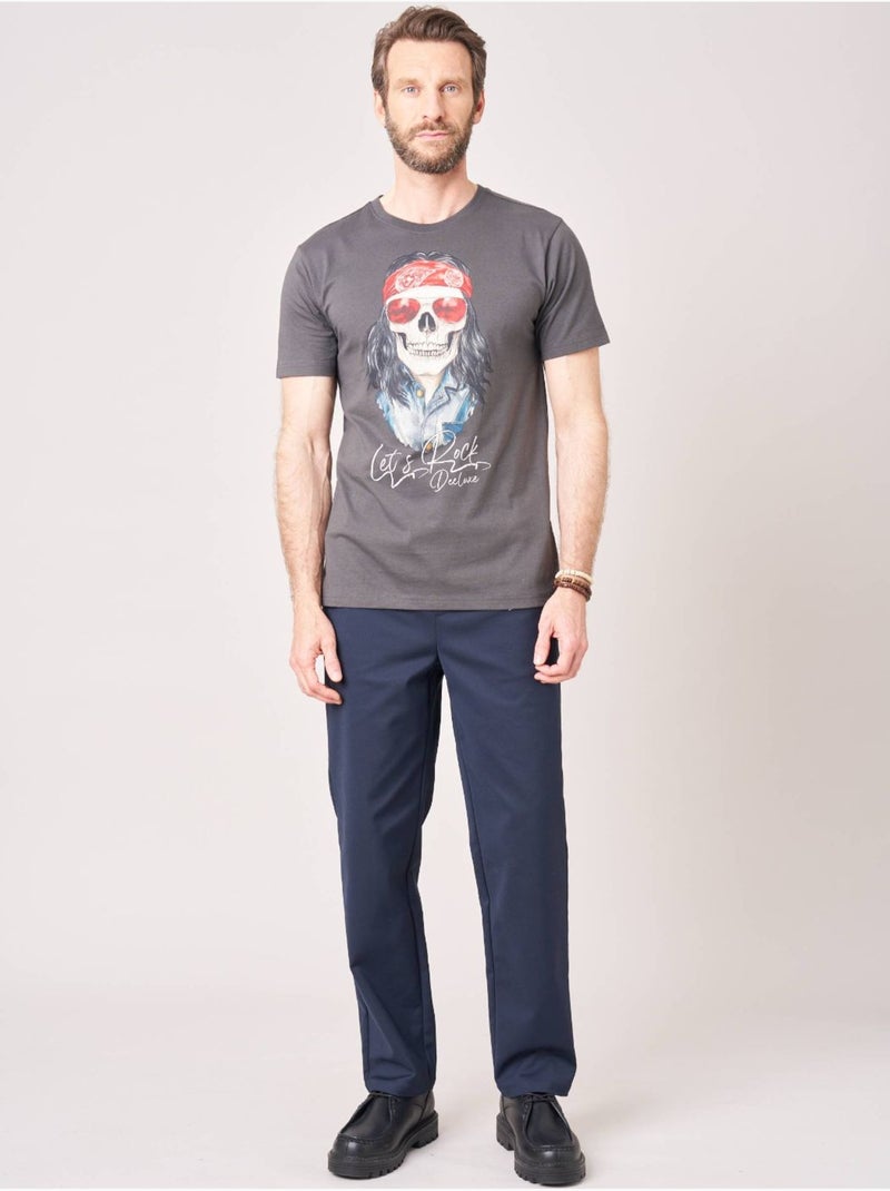 T-shirt confort homme en 100% coton jersey imprimé crâne rock 'Deeluxe' gris anthracite - Kiabi