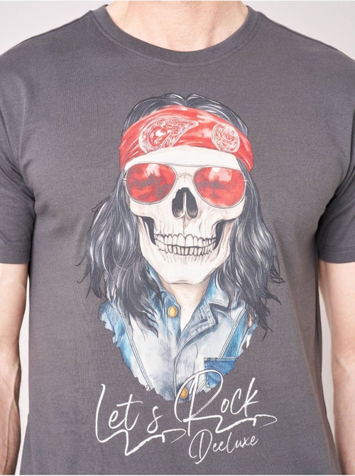 T-shirt confort homme en 100% coton jersey imprimé crâne rock 'Deeluxe' - Kiabi