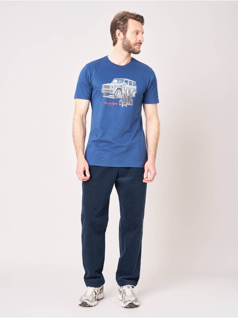 T-shirt confort homme en coton imprimé voiture & chiens 'deeluxe' Bleu marine - Kiabi