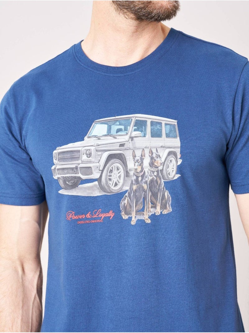 T-shirt confort homme en coton imprimé voiture & chiens 'deeluxe' Bleu marine - Kiabi