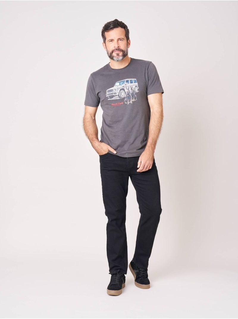 T-shirt confort homme en coton imprimé voiture & chiens 'Deeluxe' gris anthracite - Kiabi