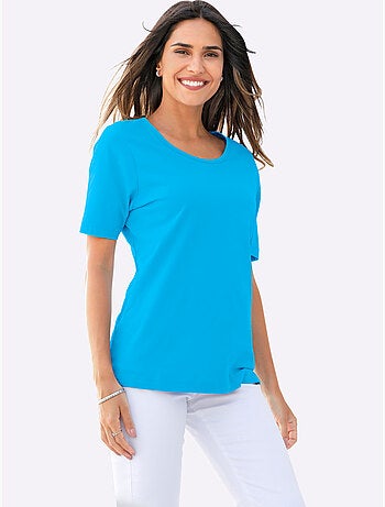 T-shirt à encolure ronde et manches courtes uni - taille standard - moda vilona