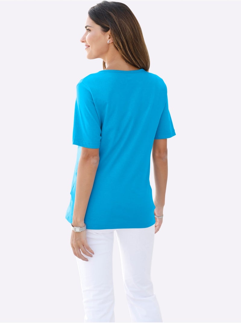 T-shirt confortable à encolure ronde et manches courtes - Taille standard - Moda Vilona Turquoise - Kiabi