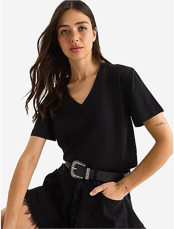 T-shirt confortable en coton biologique à col en v profond lucci