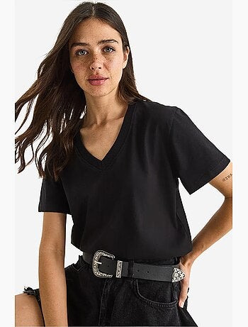 T-shirt confortable en coton biologique à col en v profond lucci
