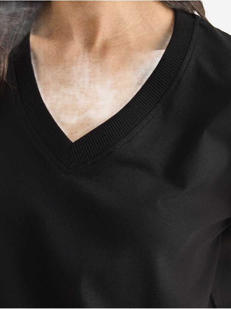 T-shirt confortable en coton biologique à col en v profond lucci Noir - Kiabi