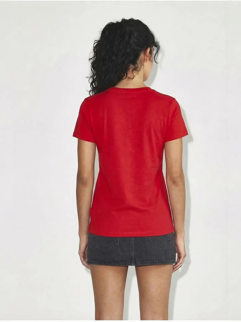 T-shirt confortable en coton biologique à col en v profond lucci Rouge - Kiabi