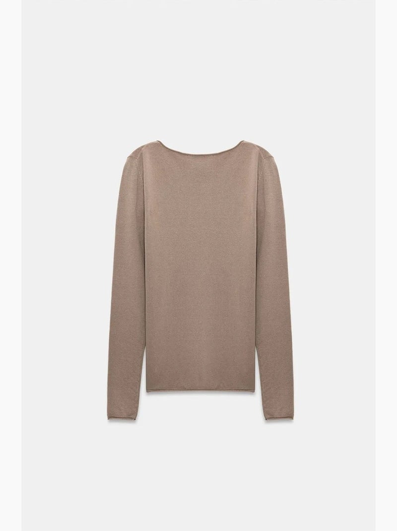 T-shirt côtelé à col bateau manches longues dilvin Beige argile - Kiabi