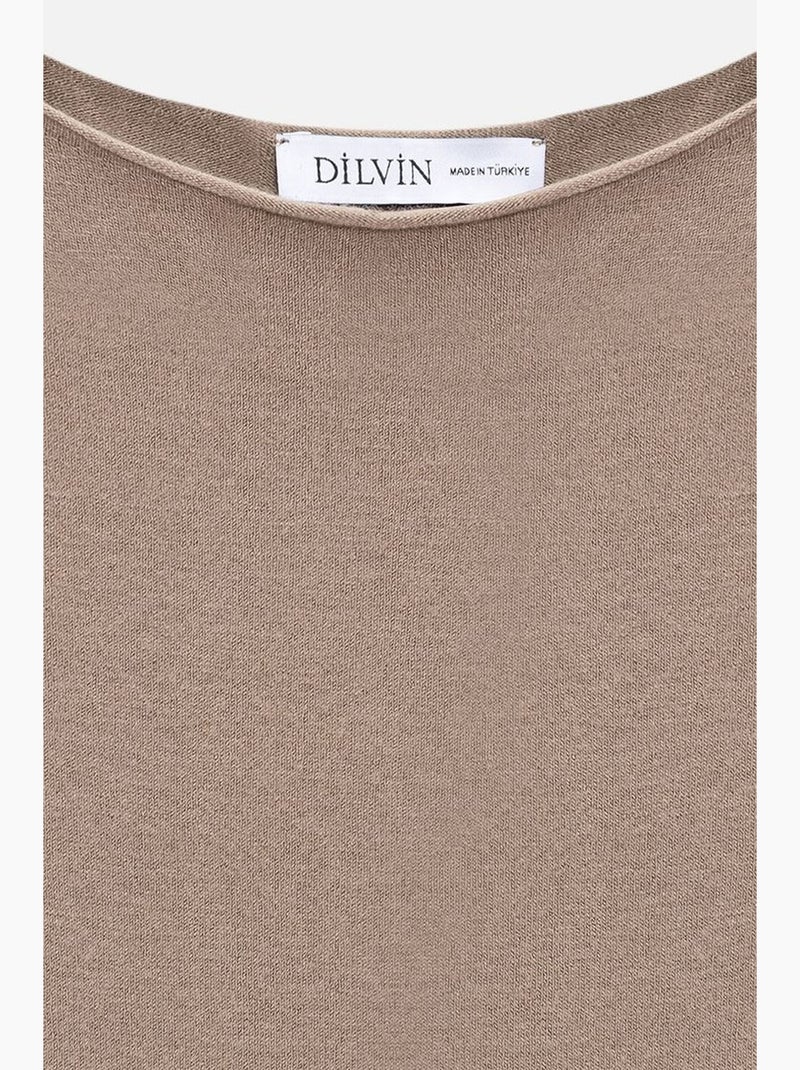 T-shirt côtelé à col bateau manches longues dilvin Beige argile - Kiabi