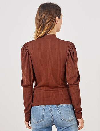 T-shirt côtelé à col montant - Kiabi