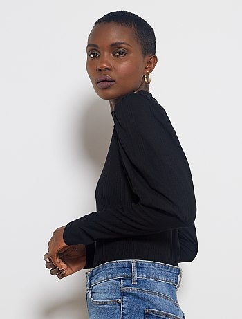 T-shirt côtelé à col montant - Kiabi