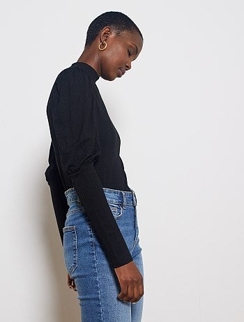 T-shirt côtelé à col montant - Kiabi