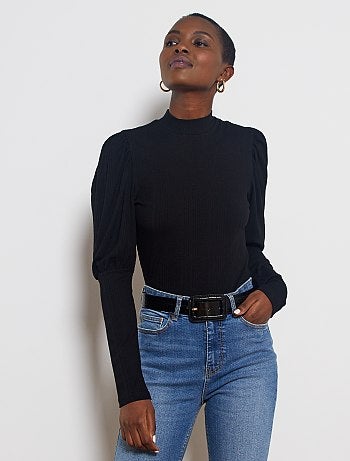 T-shirt côtelé à col montant - Kiabi