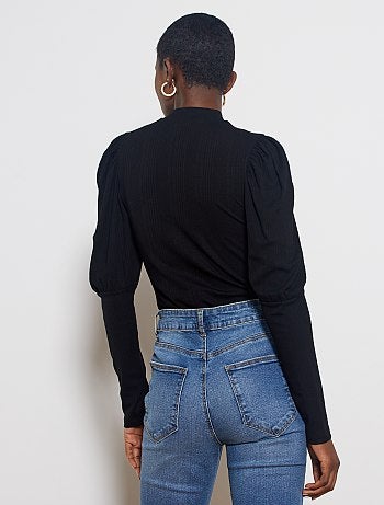 T-shirt côtelé à col montant - Kiabi