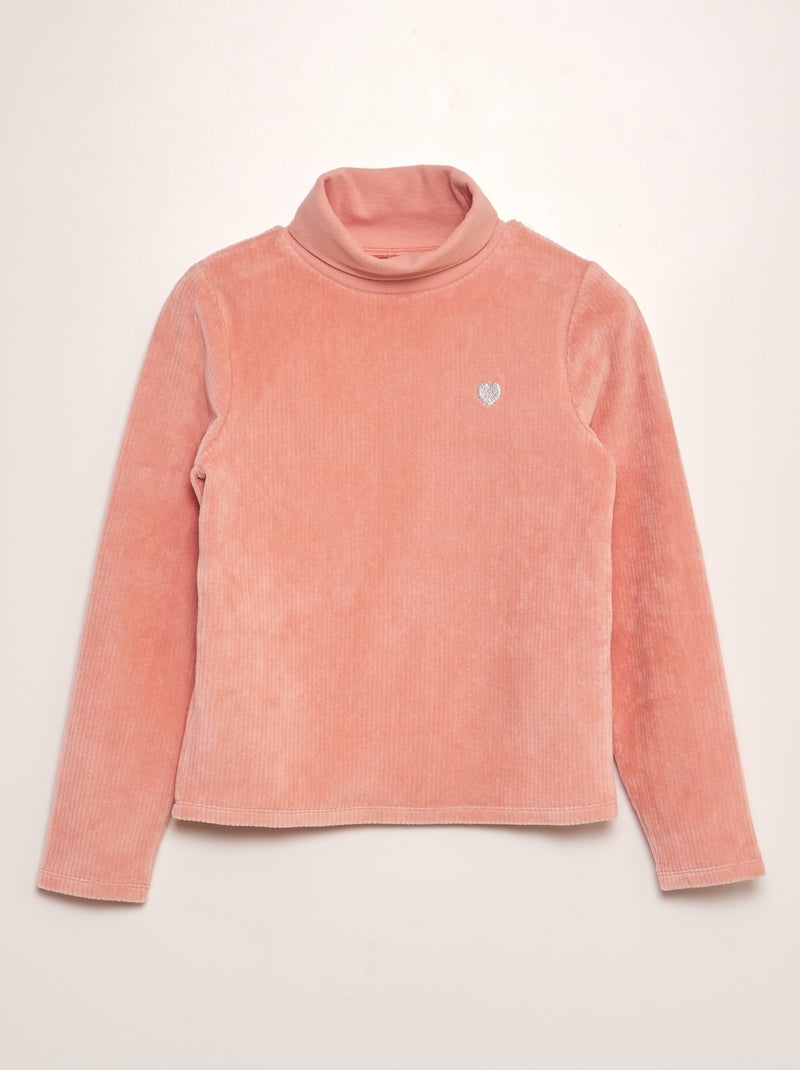 T-shirt côtelé à col montant Rose - Kiabi