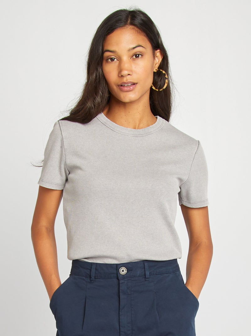 T-shirt femme - FONDUPIN - Coupe ample - Col henley - Manches courtes - Noir Noir - Prêt-à-Porter
