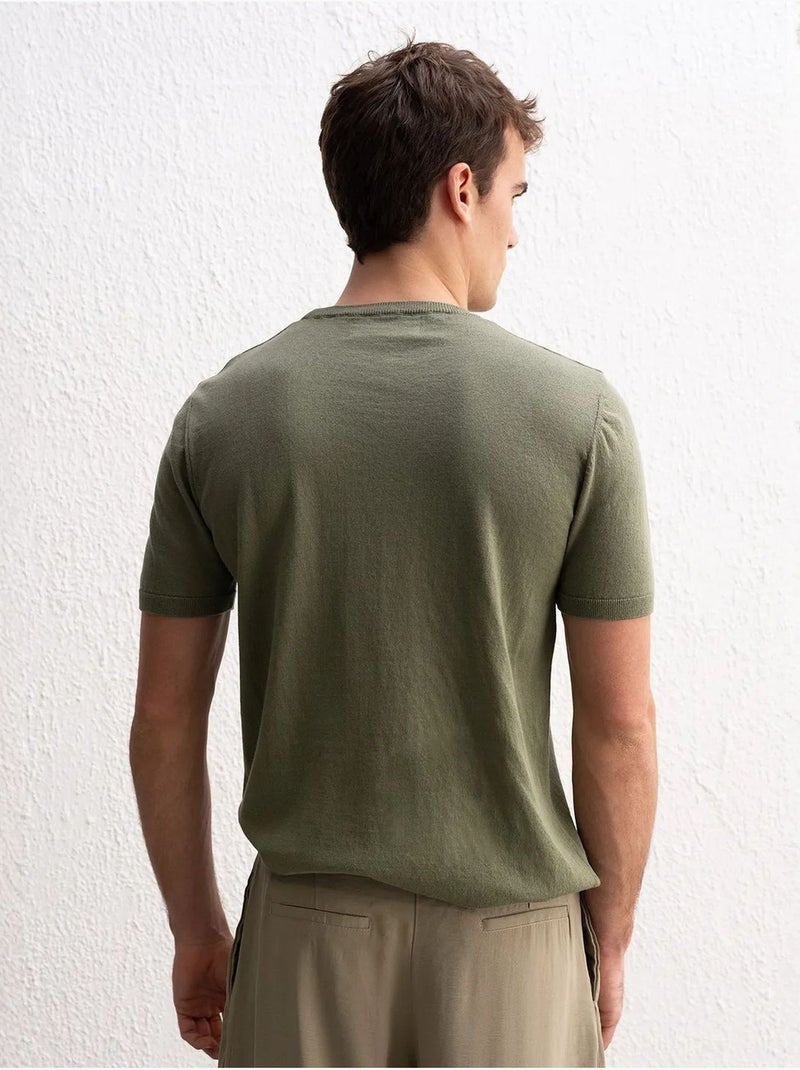 T-shirt côtelé à col rond pour homme giesto Kaki - Kiabi