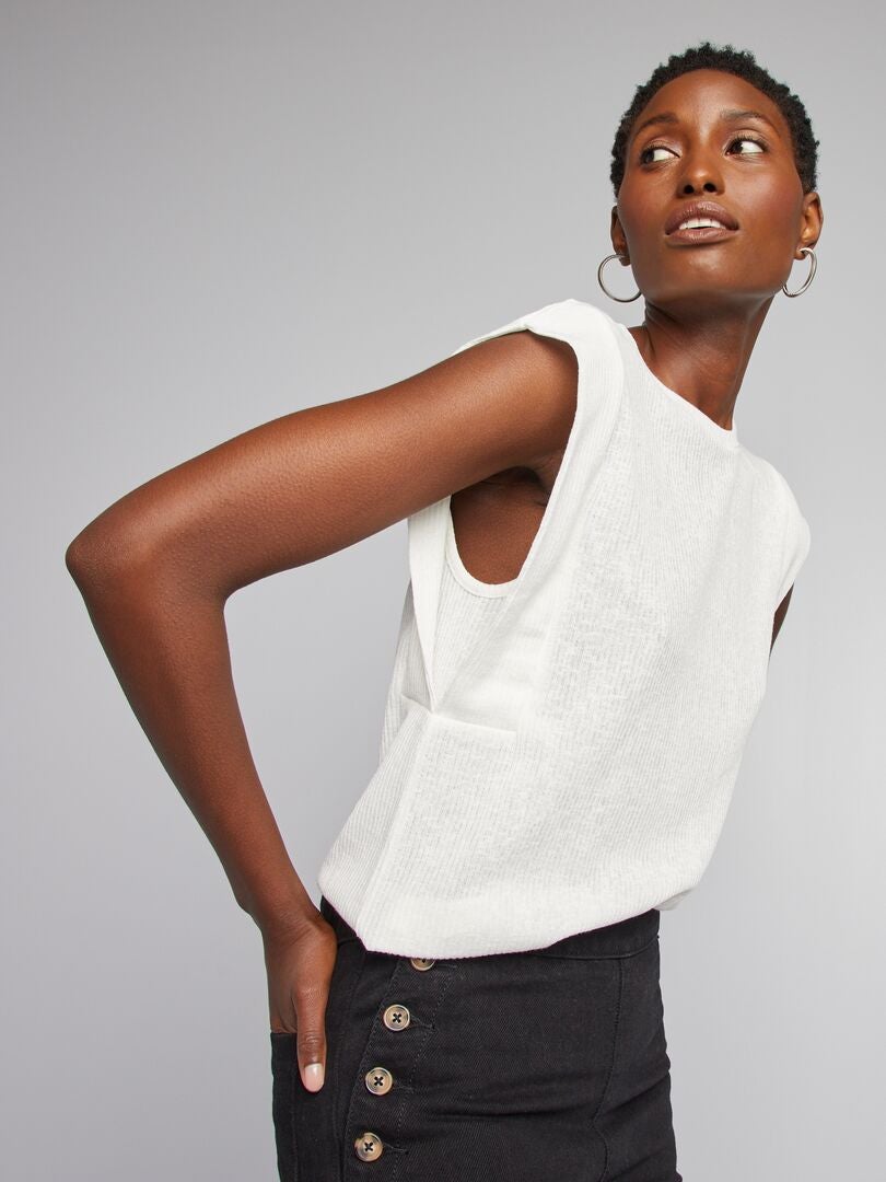 T-shirt corset côtelé, finitions blanches