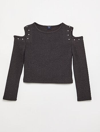 T-shirt côtelé à épaules dénudées