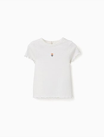 T-shirt côtelé avec fleur brodée