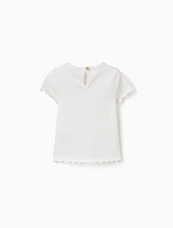 T-shirt côtelé avec fleur brodée