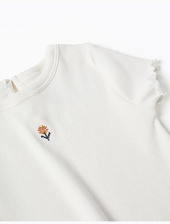 T-shirt côtelé avec fleur brodée