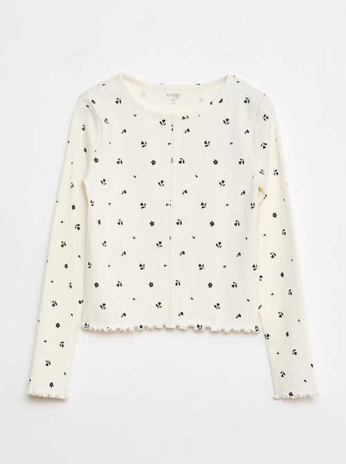 T-shirt côtelé à fleurs - Kiabi