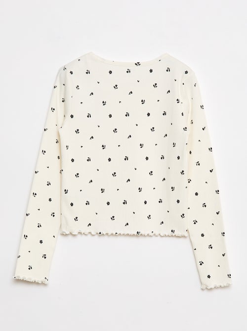 T-shirt côtelé à fleurs - Kiabi