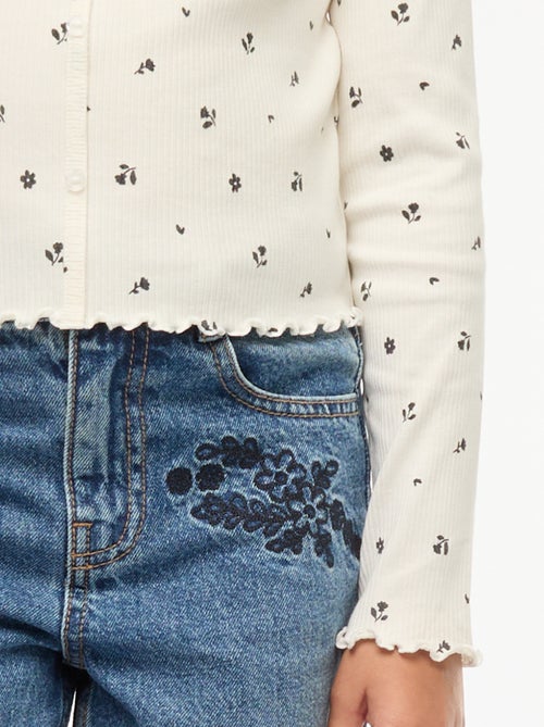 T-shirt côtelé à fleurs - Kiabi