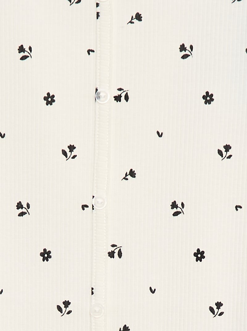 T-shirt côtelé à fleurs Blanc - Kiabi