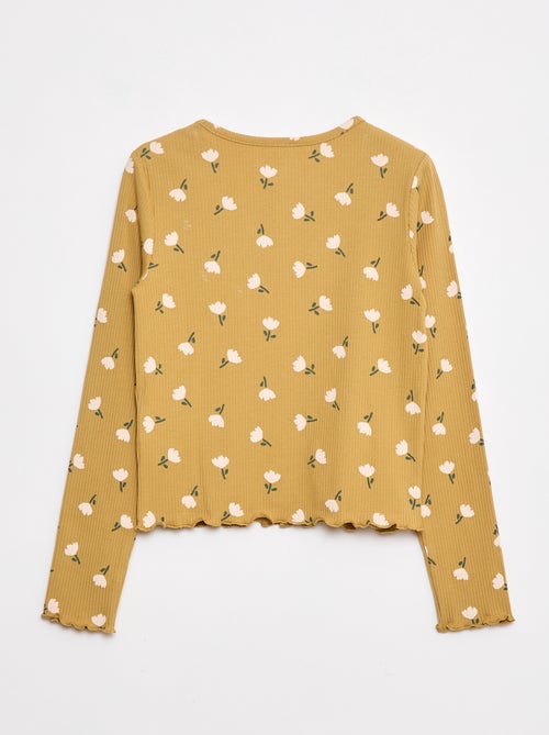 T-shirt côtelé à fleurs - Kiabi