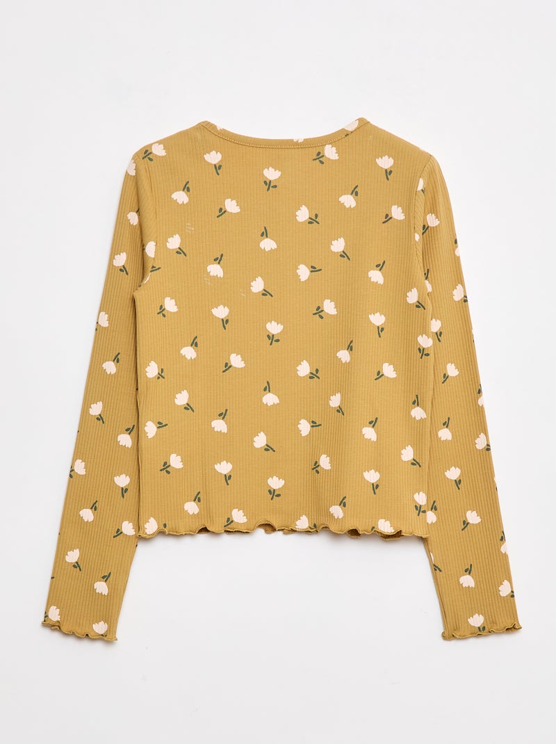 T-shirt côtelé à fleurs Jaune - Kiabi