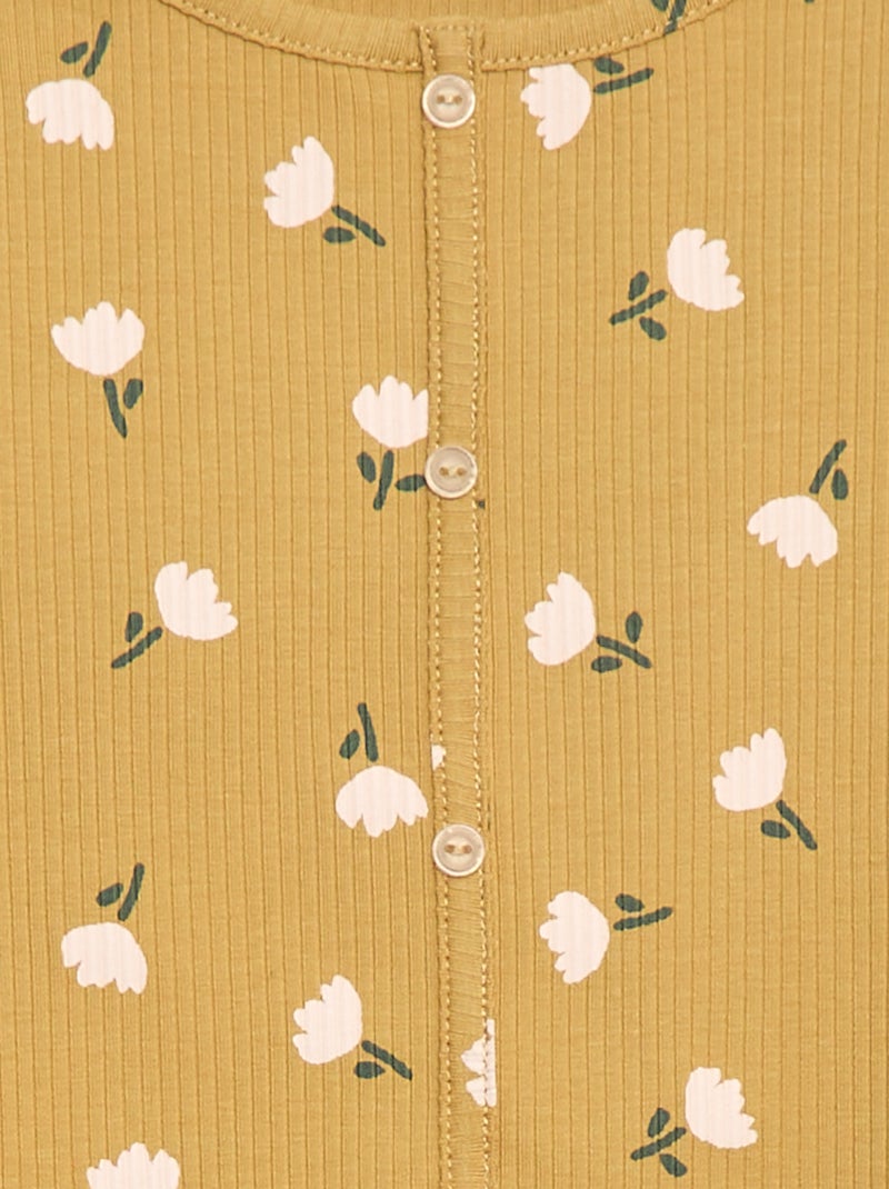 T-shirt côtelé à fleurs Jaune - Kiabi